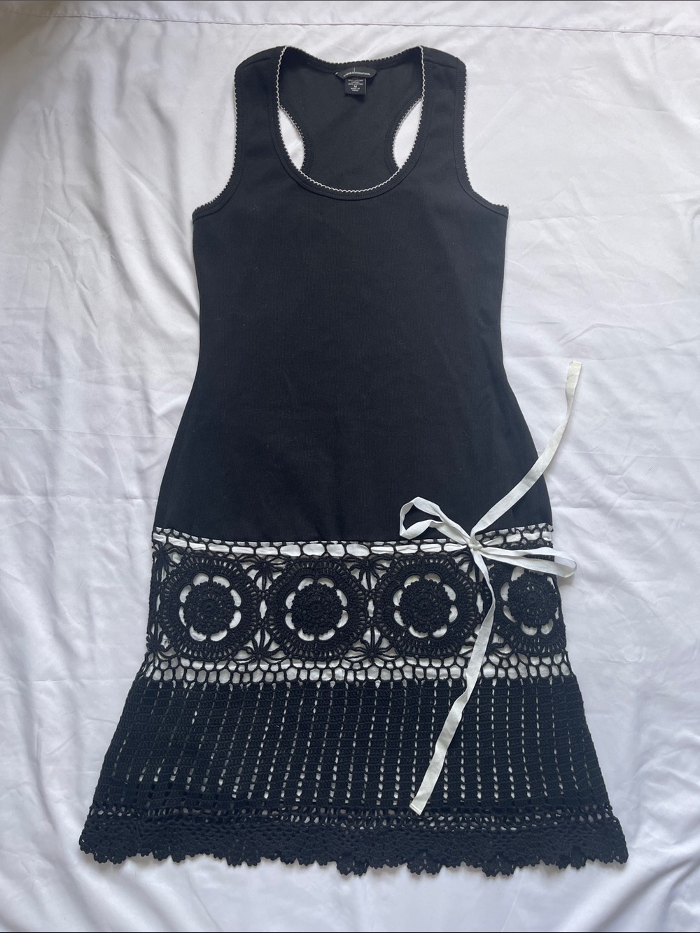 Black Crochet Hem Racerback Dress - Women
